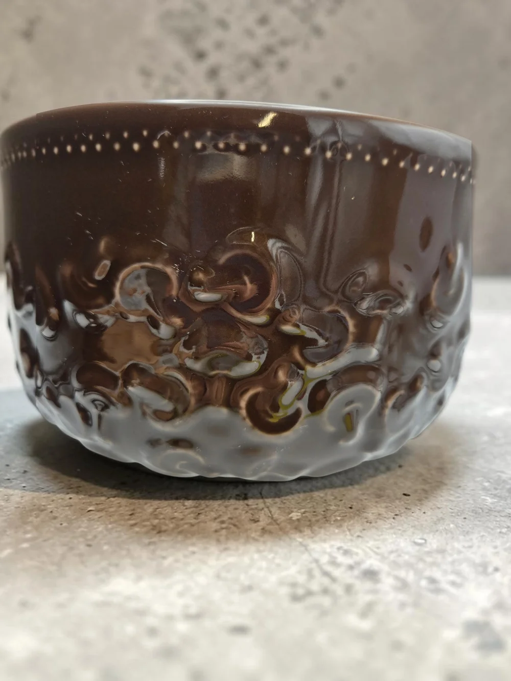 Pier 1 Imports Mushroom Stoneware Bowl Portugal Brown Embossed 8.5